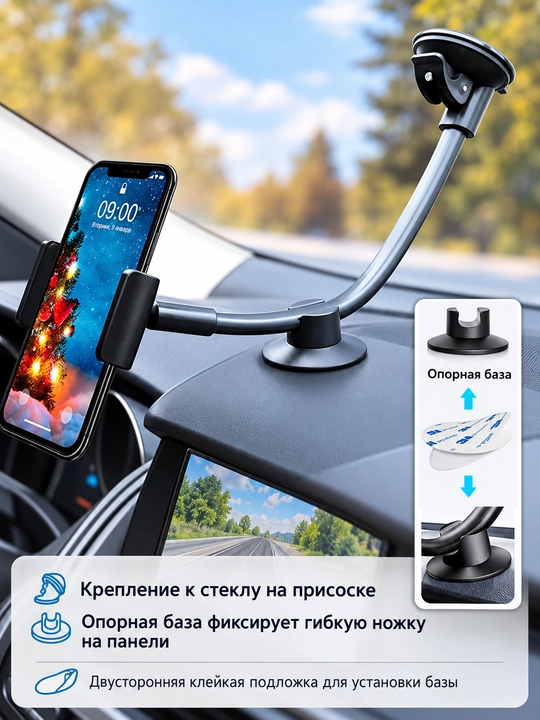 H-08 telefon uchun so‘rg‘ichli avtomobil ushlagichi, egiluvchan uzun oyoqchali - 