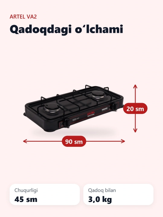 Gaz plita – 1 va 2 konforkali, metall korpus, emal qoplama