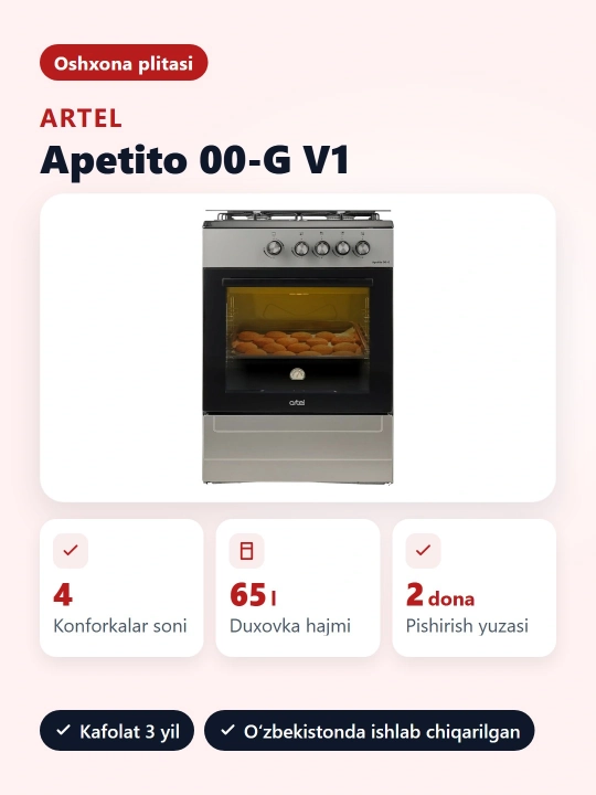 GK bilan Artel Apetito 01-G V1 gaz plitasi - 