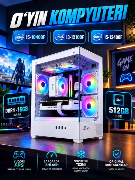 Kamyuter  O'yin uchun DDR5 SSD 512GB - Tayyor Zamonaviy O'yinlar va Dizaynerlikga mos PC - 