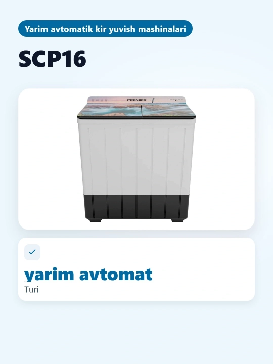Yarim avtomatik kir yuvish mashinasi PRMWM07-SCP16