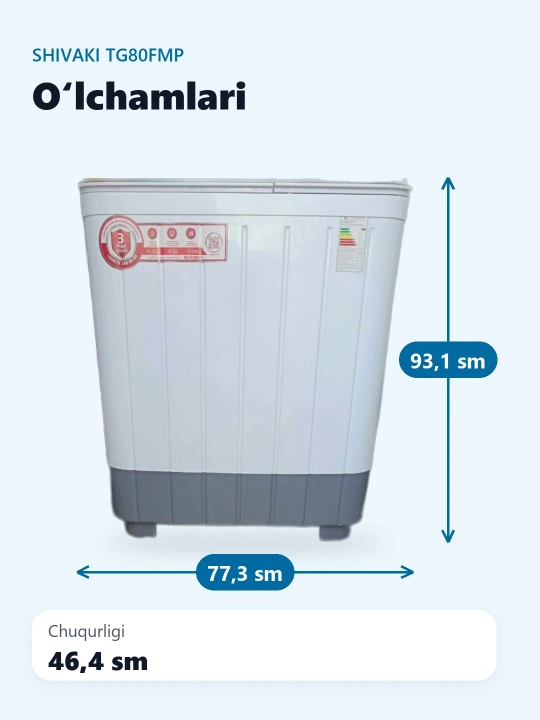 Kir yuvish mashinasi yarim avtomatik Shivaki TG80FMP