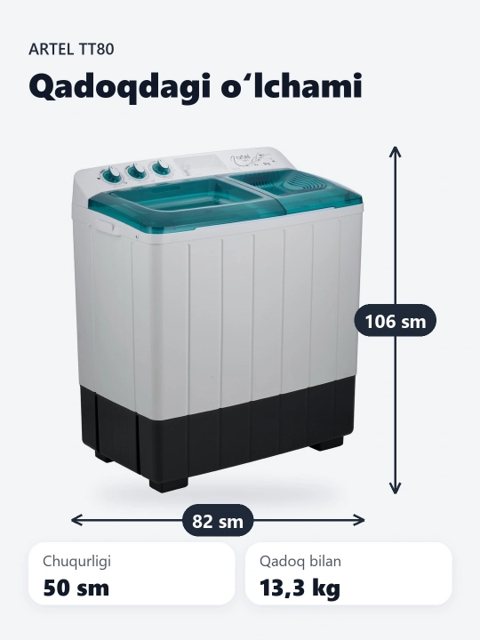 Artel TT80 yarim avtomatik kir yuvish mashinasi