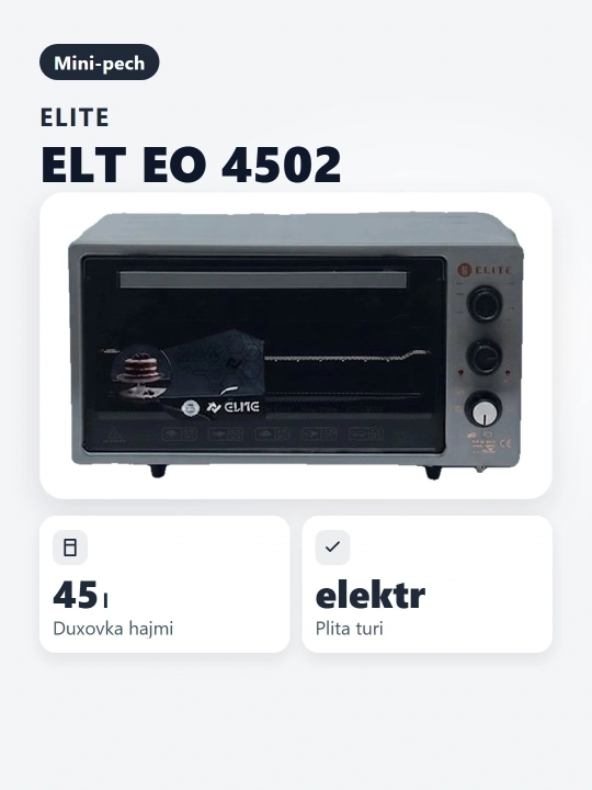 Elite EO-4502 Elektr Mini Pech, Taymer, Gril, 45 L