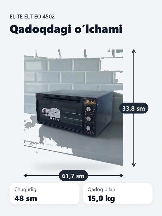 Elite EO-4502 Elektr Mini Pech, Taymer, Gril, 45 L
