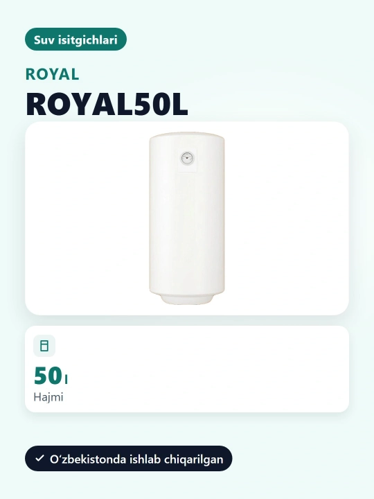 Royal 50L yupqa suv isitgichi