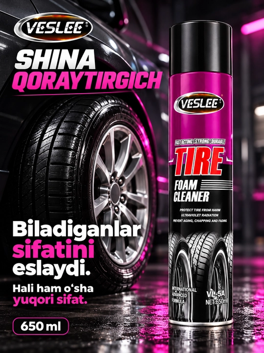 VESLEE Tire Foam Cleaner shinalar uchun ko‘pikli tozalagich, 650 ml
