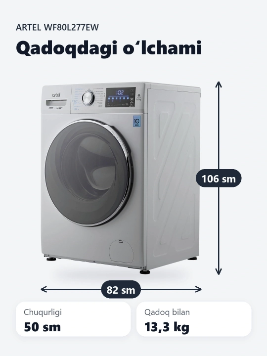 Artel Grand Inverter WF80L277EW kir yuvish mashinasi