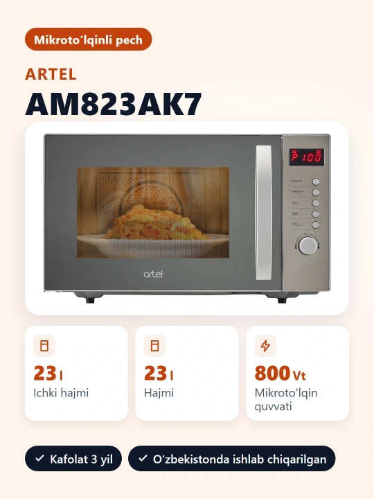 Artel AM823AK7 800 W mikroto'lqinli pech, raqamli