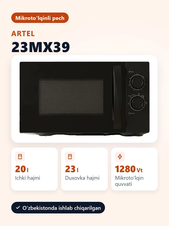 Artel 23MX39 800 Vt mikroto'lqinli pech, mexanik, 23 litr