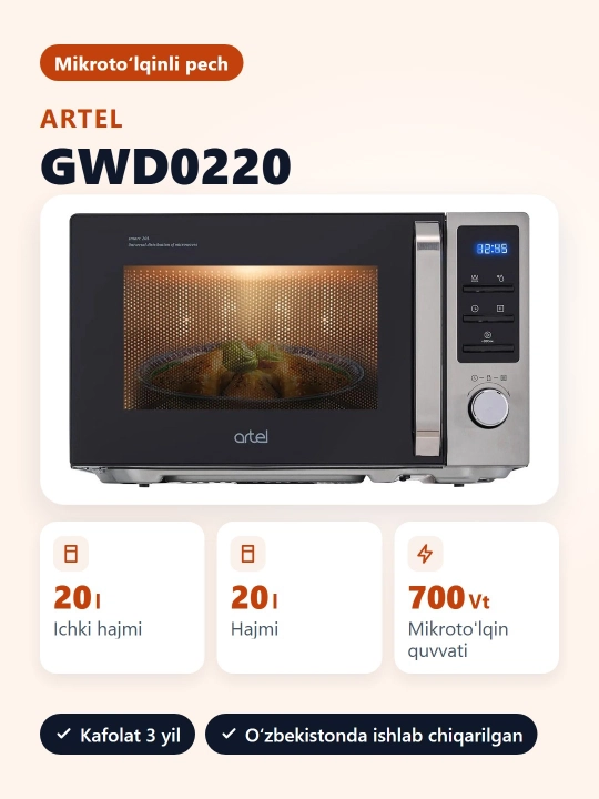 Artel GWD0220 Mikroto'lqinli pech Gril