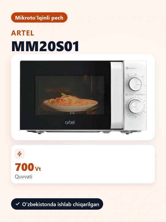 Mikroto'lqinli pech Artel MM20S01, 700 Vt