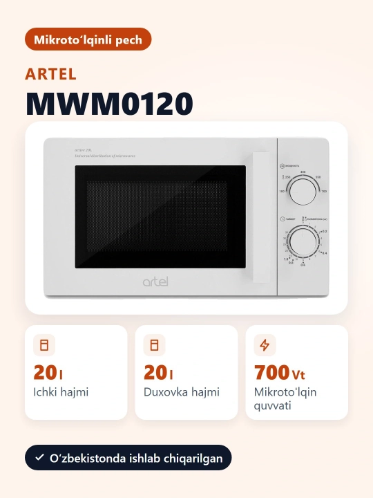 Mikroto'lqinli pech Artel 20 l, MWM-0120