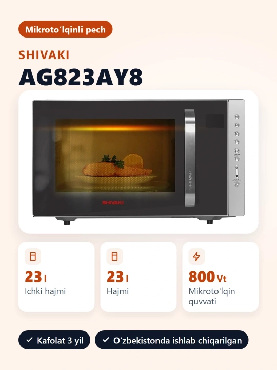 Mikroto'lqinli pech Shivaki AG823AY8 800 Vt Raqamli