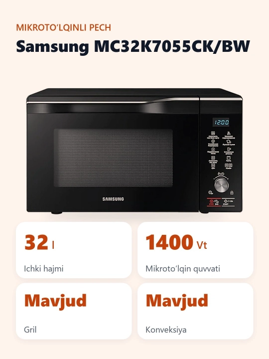Mikroto'lqinli pech Samsung MC32K7055CK/BW