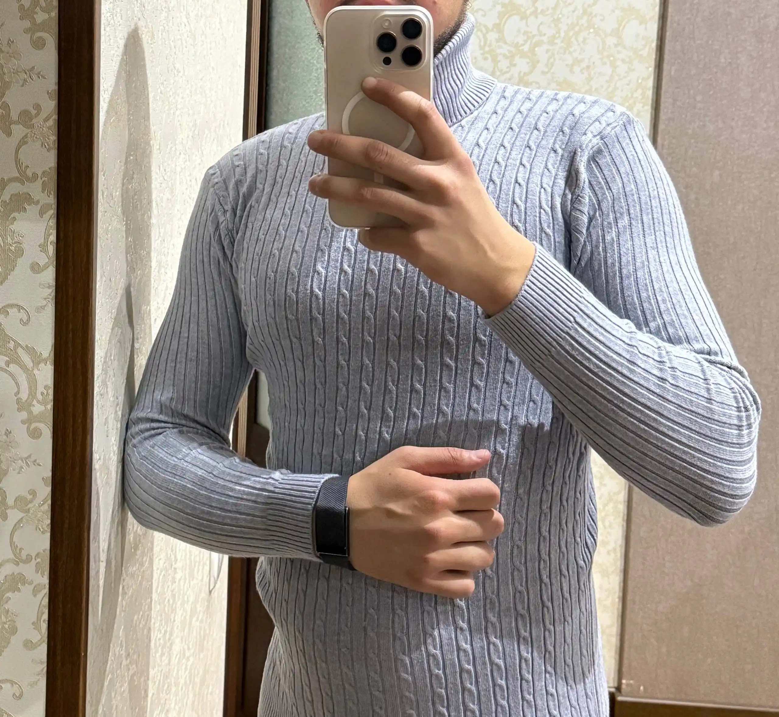 Erkaklar uchun baland yoqali trikotaj sviter, kuz-qish, S-3XL