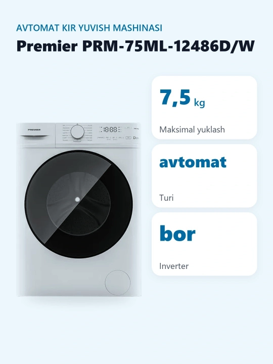 Avtomat kir yuvish mashinasi Premier PRM-75ML-12486D/W