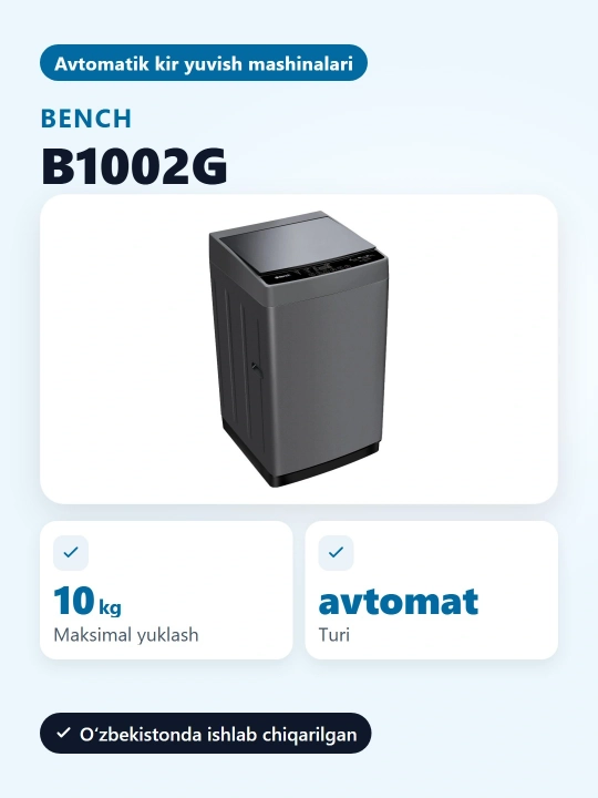 Bench B1002G avtomatik kir yuvish mashinasi isitishsiz, 10 kg