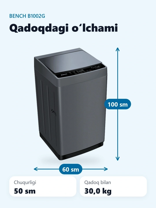 Bench B1002G avtomatik kir yuvish mashinasi isitishsiz, 10 kg