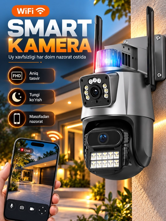 Kuzatuv kamerasi, aqlli Wi-Fi kamera, 360° Full HD kamera - 