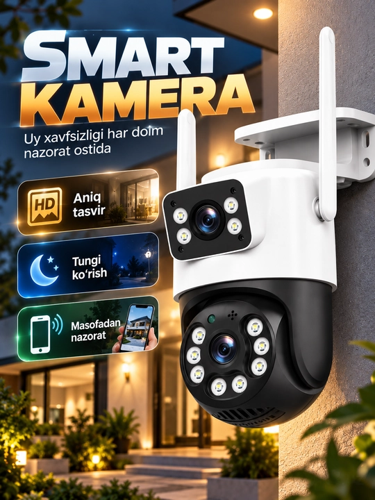 Kuzatuv kamerasi, aqlli Wi-Fi kamera, 360° Full HD kamera - 