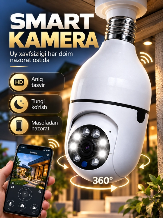 Kuzatuv kamerasi, aqlli Wi-Fi kamera, 360° Full HD kamera - 