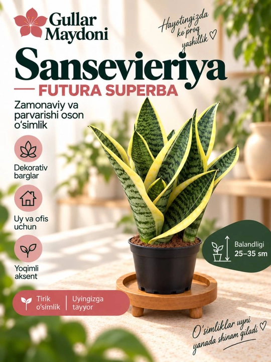 Sansevieriya Futura Superba,dekorativ tirik o‘simlik