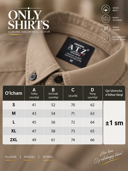 ONLY SHIRTS Kuzgi erkaklar ko‘ylagi, uzun yengli ko‘ylak