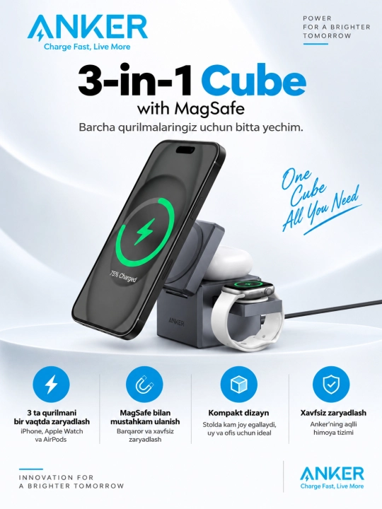 Зарядная станция Anker 3-in-1 Cube with MagSafe - 