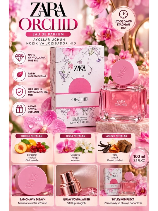 Zara Orchid Eau De Toilette ayollar atiri, 90 ml - 
