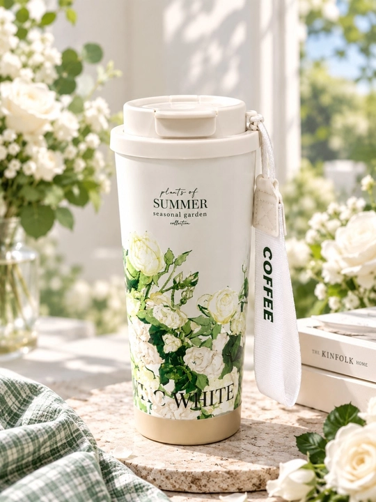 Issiq va sovuq ichimliklar uchun 500 ml li tasmali Cherry Blossom termos-termokrujkasi