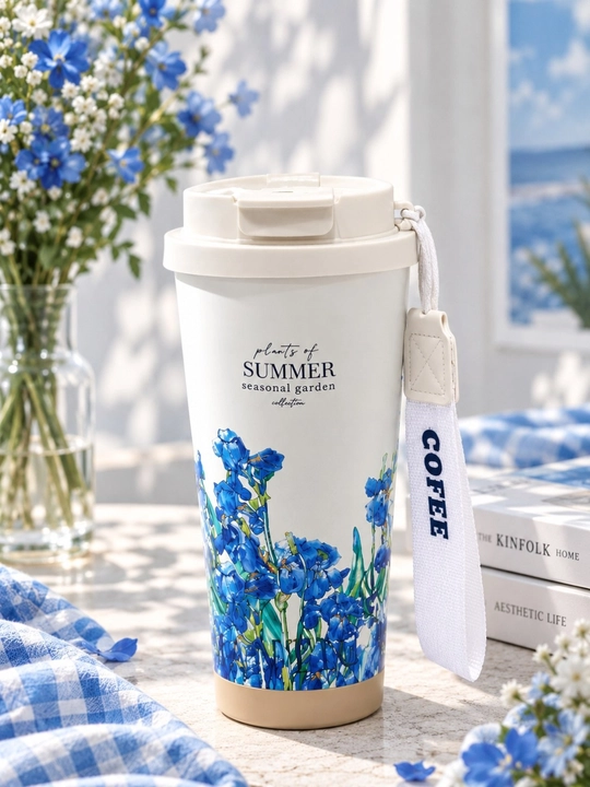 Issiq va sovuq ichimliklar uchun 500 ml li tasmali Cherry Blossom termos-termokrujkasi