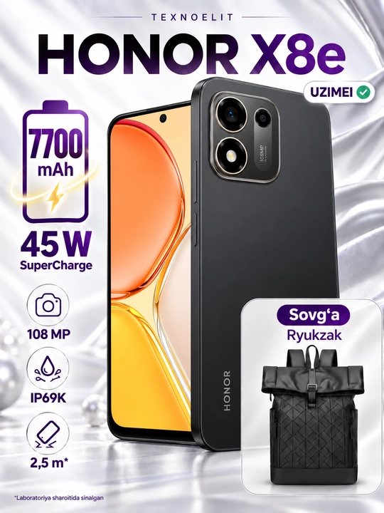 HONOR X8e 6/256 GB smartfoni, 108 MP kamera, 7700 mA·soat, 120 Hz ekran - 