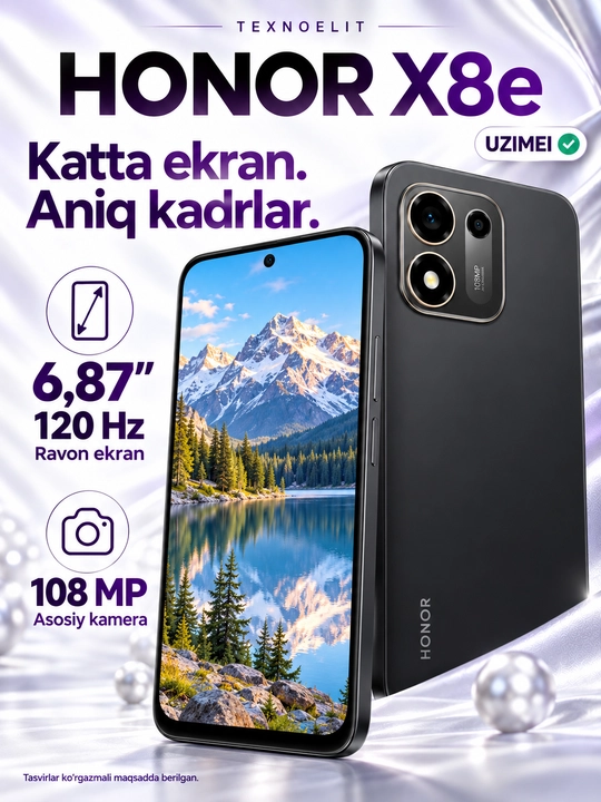 Смартфон HONOR X8e 6/256 ГБ, камера 108 МП, 7700 мА·ч, экран 120 Гц