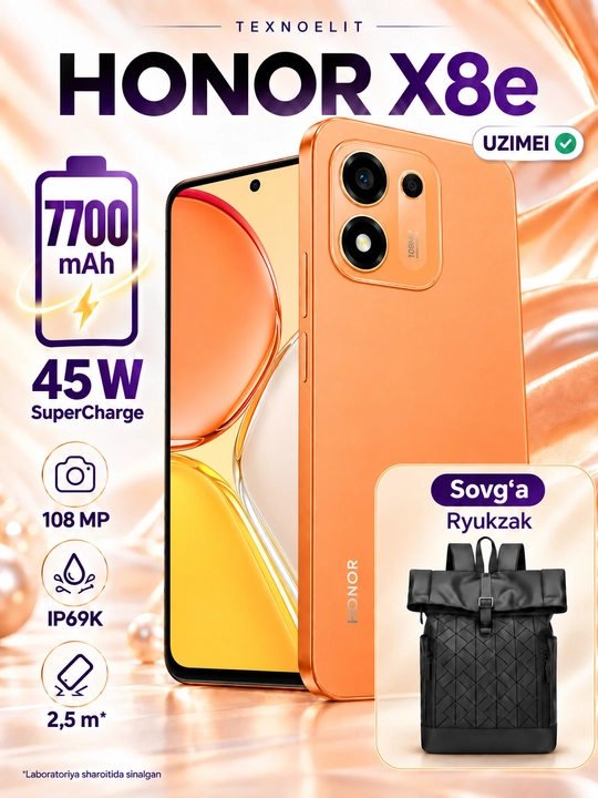 HONOR X8e 6/256 GB smartfoni, 108 MP kamera, 7700 mA·soat, 120 Hz ekran - 