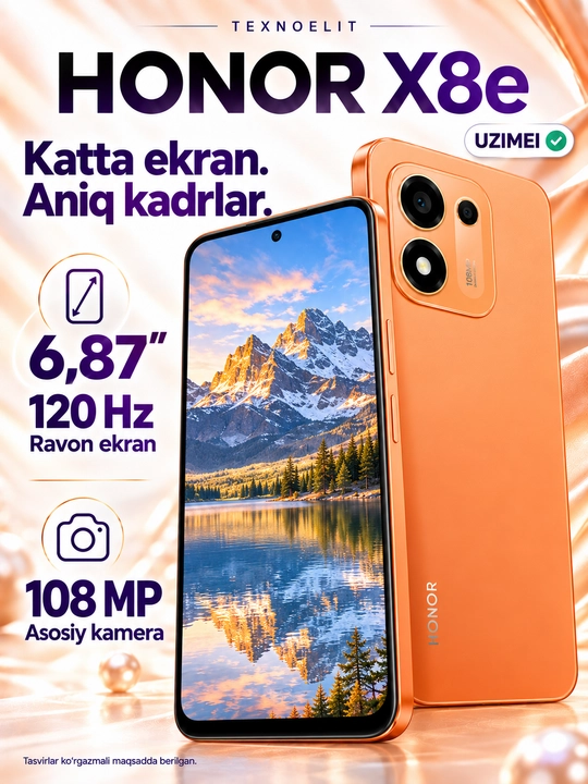 HONOR X8e 6/256 GB smartfoni, 108 MP kamera, 7700 mA·soat, 120 Hz ekran