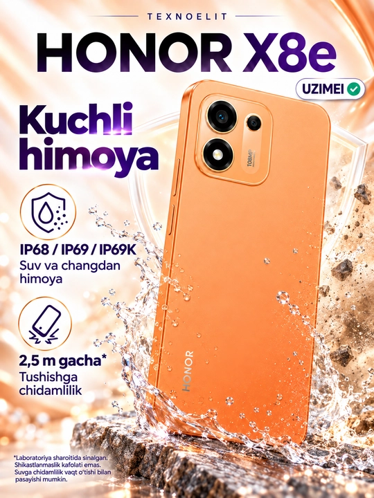 HONOR X8e 6/256 GB smartfoni, 108 MP kamera, 7700 mA·soat, 120 Hz ekran