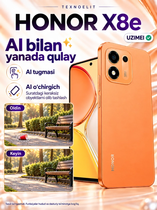 HONOR X8e 6/256 GB smartfoni, 108 MP kamera, 7700 mA·soat, 120 Hz ekran