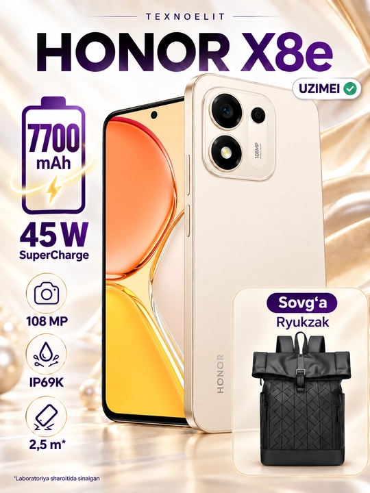 HONOR X8e 6/256 GB smartfoni, 108 MP kamera, 7700 mA·soat, 120 Hz ekran - 