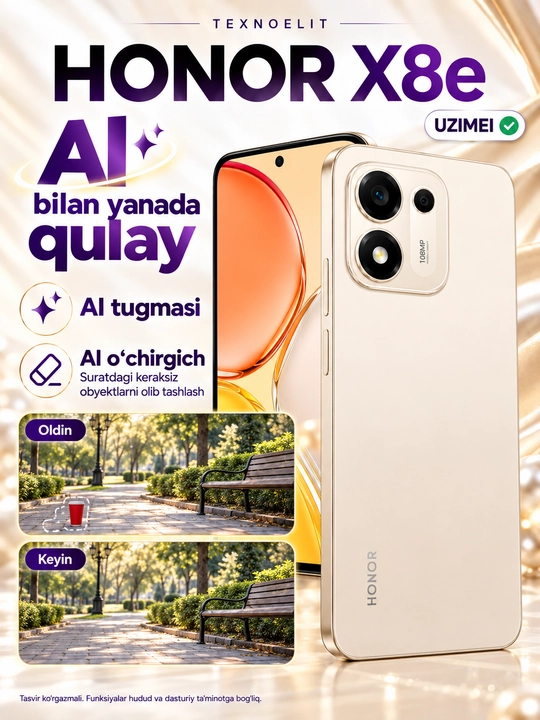 Смартфон HONOR X8e 6/256 ГБ, камера 108 МП, 7700 мА·ч, экран 120 Гц