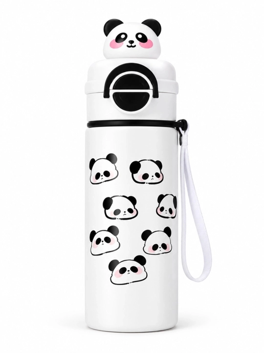 Детский термос с пандой, с трубочкой и ремешком для переноски