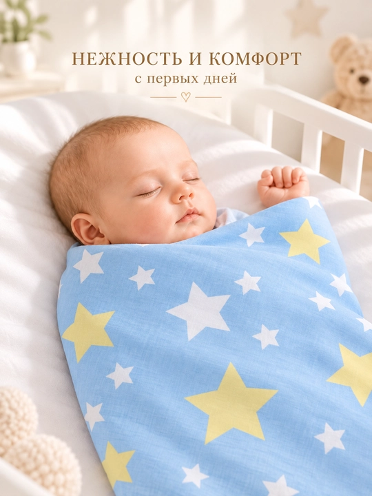 Пелёнки для новорождённых, детские пеленки, детский плед, ранфорс, хлопок, 110×120 см