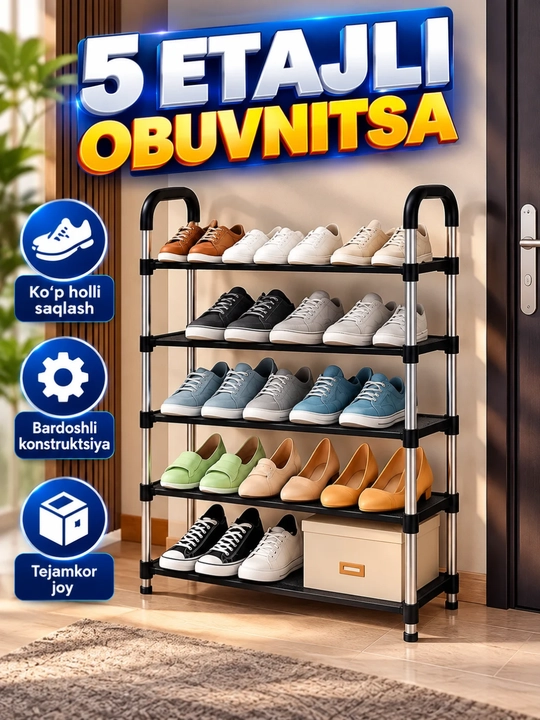 Oyoq kiyim uchun javon 5 etajli, poyabzal tokchasi, ixcham obuvnitsa - 