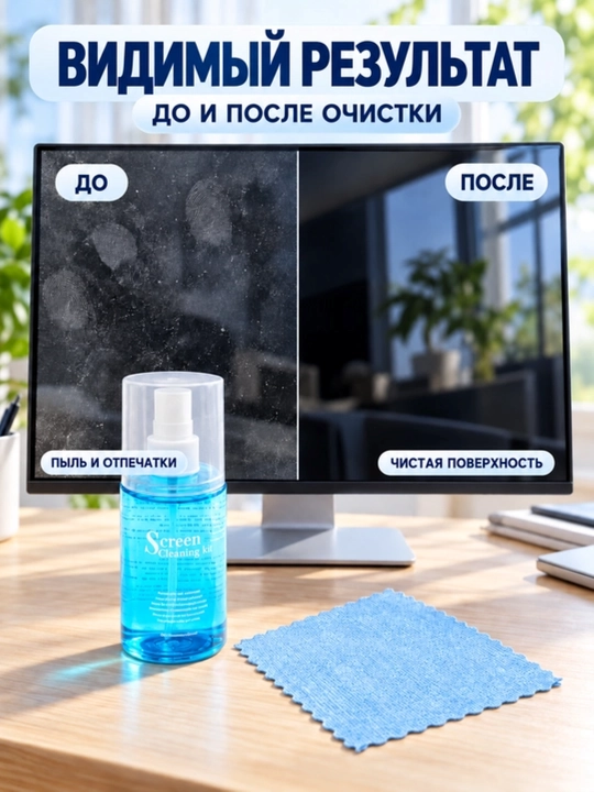 Набор для чистки ноутбука: спрей и многоразовая салфетка для экрана