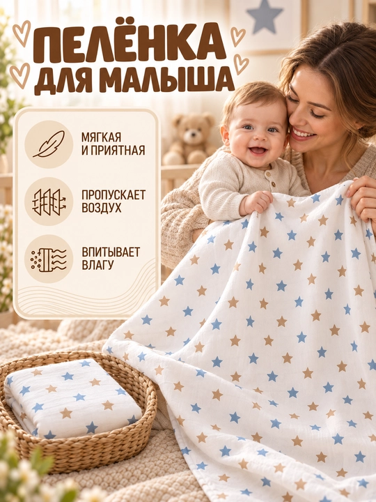 Пелёнки для новорождённых, детские пеленки, детский плед, ранфорс, хлопок, 110×120 см
