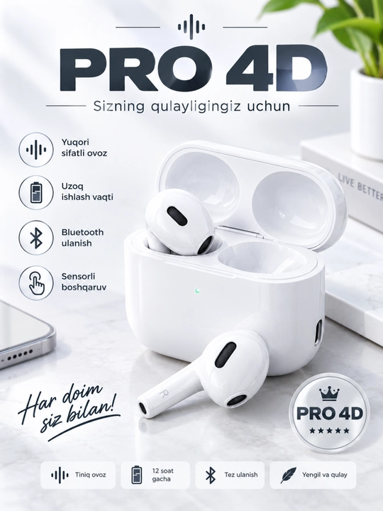 PRO 4 simsiz Bluetooth quloqchinlar quvvatlash qutisi bilan