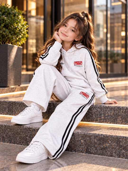 Спортивный костюм для девочек 6-10 лет,  худи и широкие брюки из 100% хлопка - 