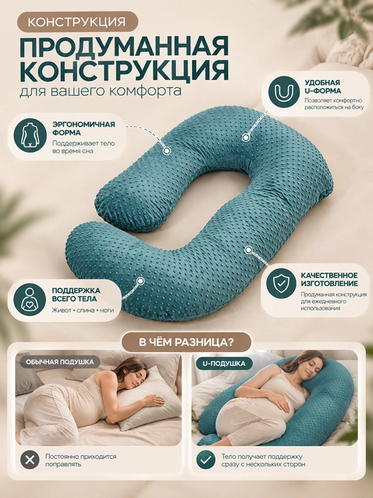 Подушка для беременных U-образная, мягкая и удобная, со съёмным чехлом