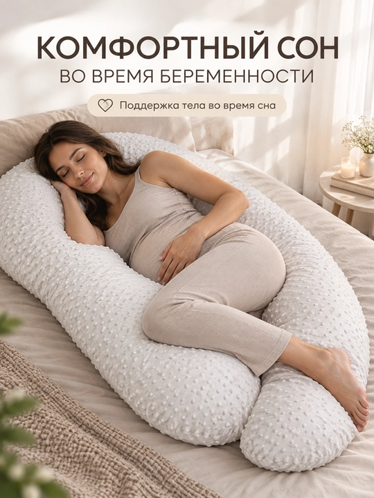 Подушка для беременных U-образная, мягкая и удобная, со съёмным чехлом
