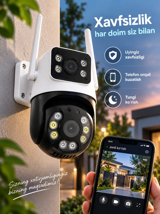 Aqlli Wi-Fi kamera, PTZ kuzatuv kamerasi tashqi kamera Full HD 360 darajali kamera